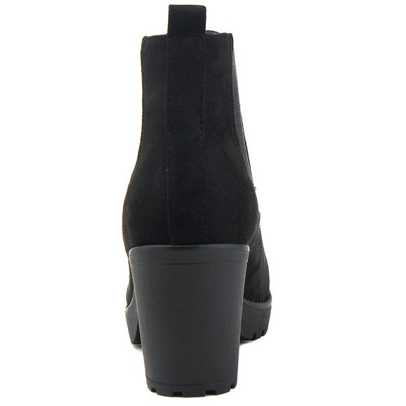New Black Chelsea Elastic Platform Chunky Heel Ankle Boots Booties - Picture 3 of 3